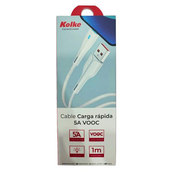 Cable Kolke de Carga Rápida Led 5A VOOC - USB-A a Micro USB - Blanco